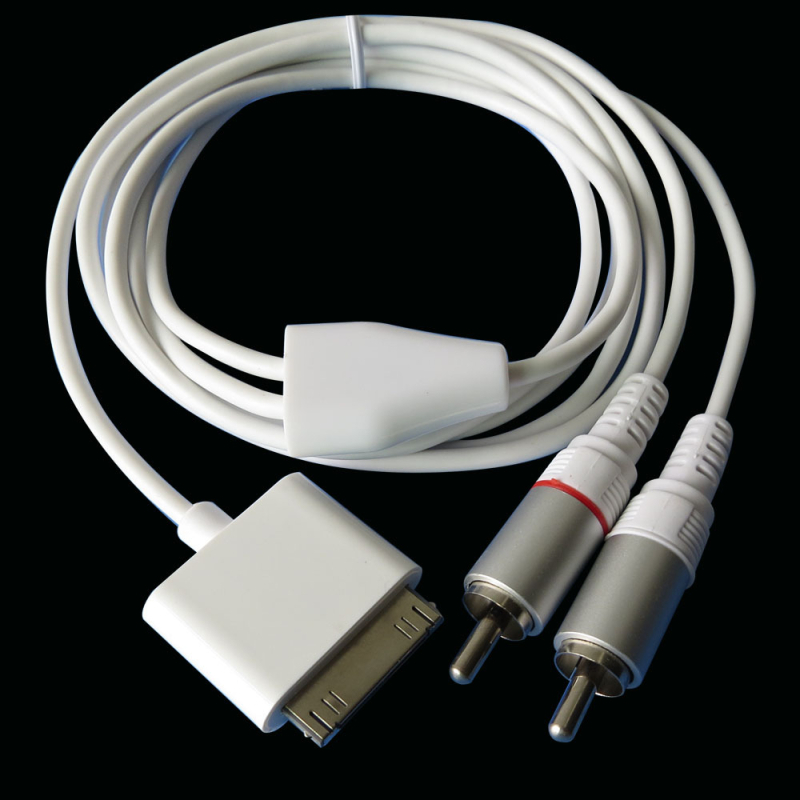 Cablu audio iPod 30-pin la 2RCA, model F-CABLE08H, nucleu din cupru neizolat, conductor din cupru, MP3 compatibil, ROHS certificat