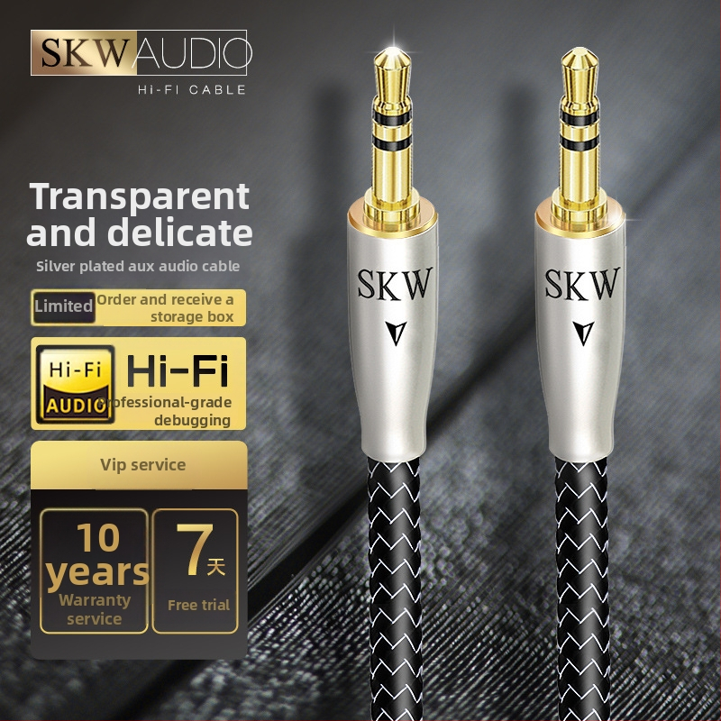 Cablu audio AUX pentru mașină, 3,5 mm M-M, cupru placat cu argint, nucleu de cupru monocrystal