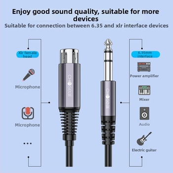 Akihabara vyvážený stereo audio kábel 6,5 mm na 6,35 mm s XLR konektormi samec a samica pre zvukovú kartu a mikrofón