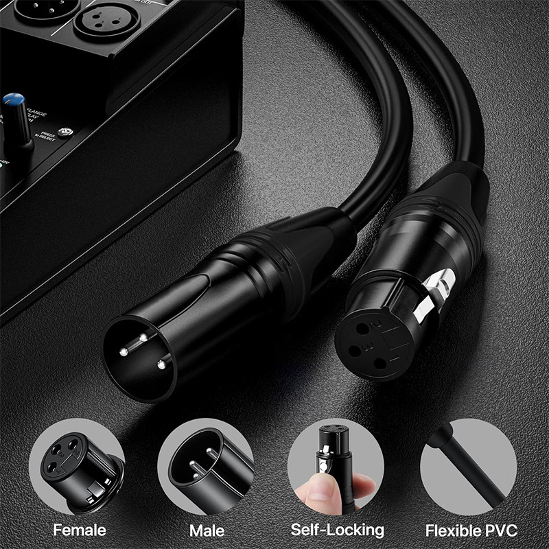 Cablu audio XLR 3-core, de la masculin la feminin, conectori placate cu nichel, conductori din cupru neoxidant, RoHS, model F01