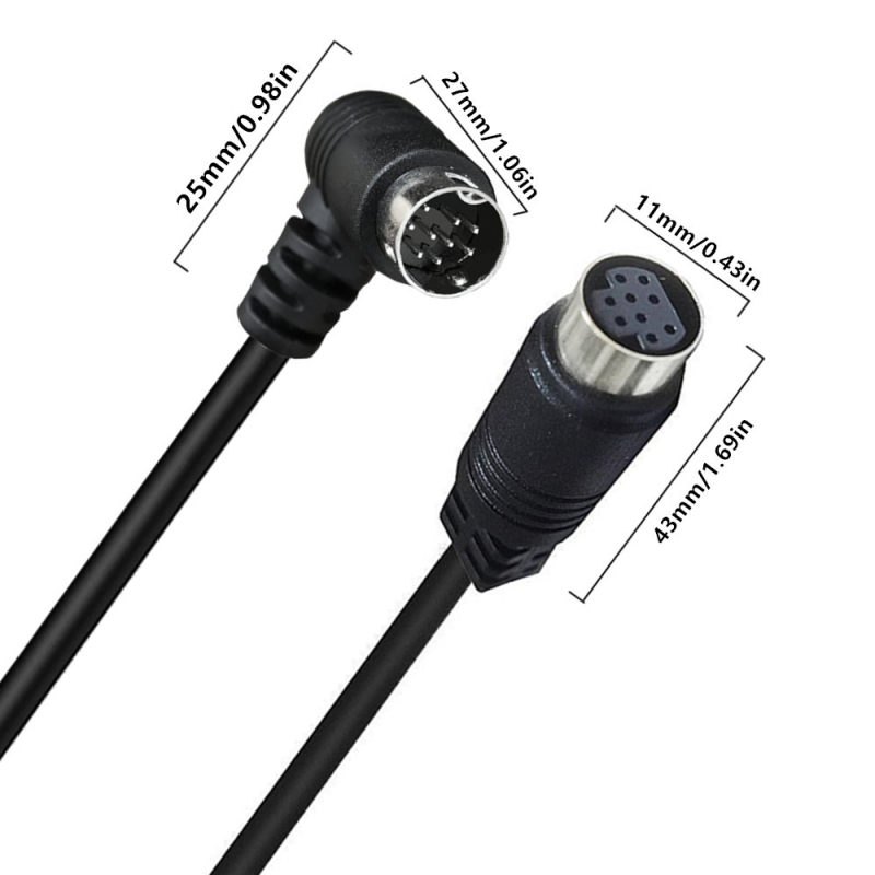 Adapter kabel s 90° zavojem, 9‑pin mini‑DIN muški/ženski, S‑Video zvuk/video, 9‑jezgreni bakreni vod, model YR-SV9-B1