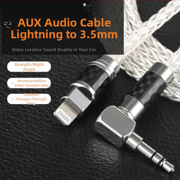 Cabl Lightning la 3.5 mm AUX pentru audio mobil și auto, cu fir de cupru placat cu argint, proces OEM