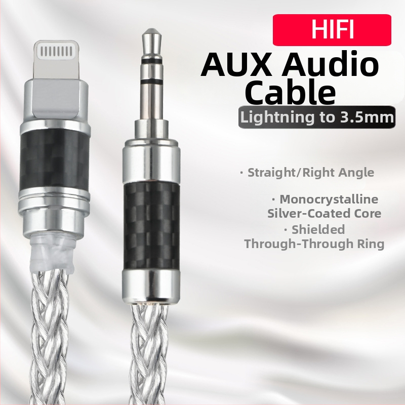 Cabl Lightning la 3.5 mm AUX pentru audio mobil și auto, cu fir de cupru placat cu argint, proces OEM