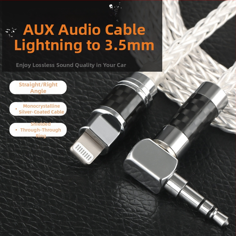 Cabl Lightning la 3.5 mm AUX pentru audio mobil și auto, cu fir de cupru placat cu argint, proces OEM