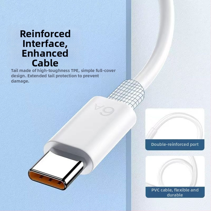 Type-C 66W rýchlo nabíjací kábel, PVC, jednosedový konektor, pre telefóny s rozhraním Type-C