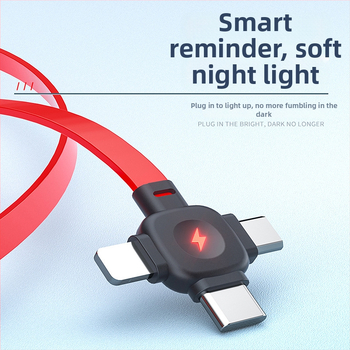 Cablu de încărcare 3 în 1 cu conectori Lightning, Micro USB și USB-C; putere de ieșire maximă 66W; material TPE