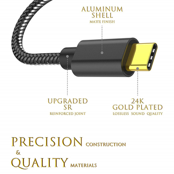 Type-C adapter za slušalice, 3,5 mm audio kabel, pozlaćen, 2-u-1, model E384