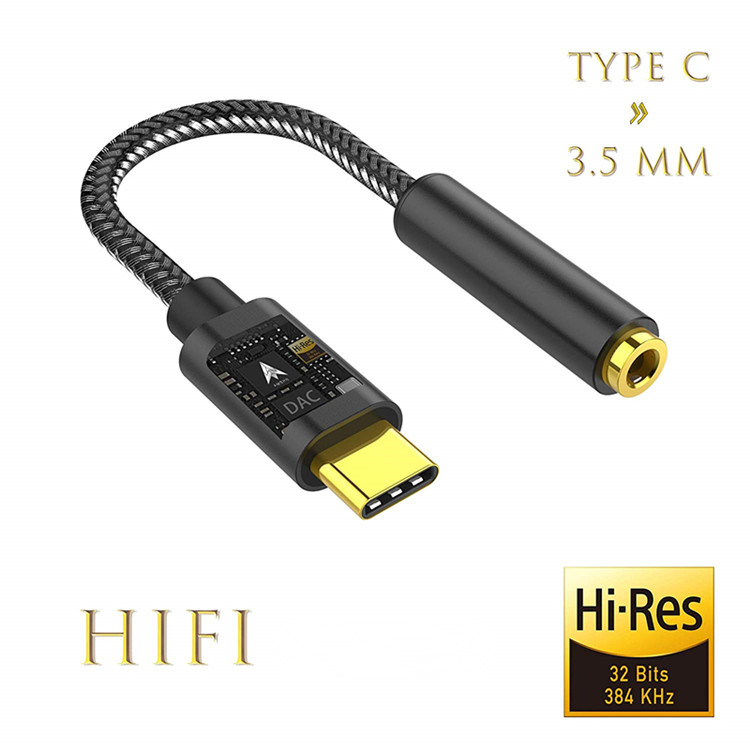 Type-C adapter za slušalice, 3,5 mm audio kabel, pozlaćen, 2-u-1, model E384