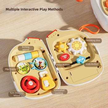 Cuki elefánt babajáték zenés hordozható tevékenységpanellel, kormánykerékkel és kinyitó funkcióval • Műanyag • Elemes • 0–3 éveseknek