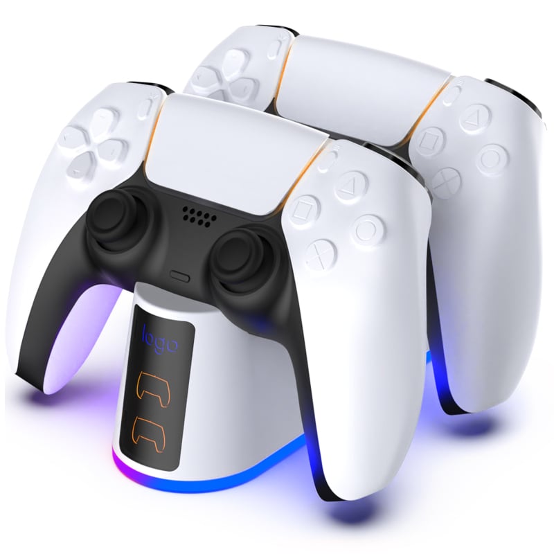 PS5 punjač za kontrolere – dvostruki punjač s RGB osvjetljenjem, ulaz 3A, izlaz 2.5A, Type-C, Model DSP-828