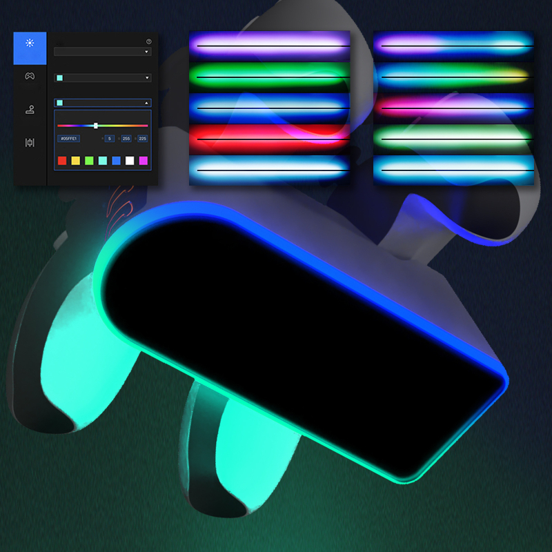 PS5 punjač za kontrolere – dvostruki punjač s RGB osvjetljenjem, ulaz 3A, izlaz 2.5A, Type-C, Model DSP-828