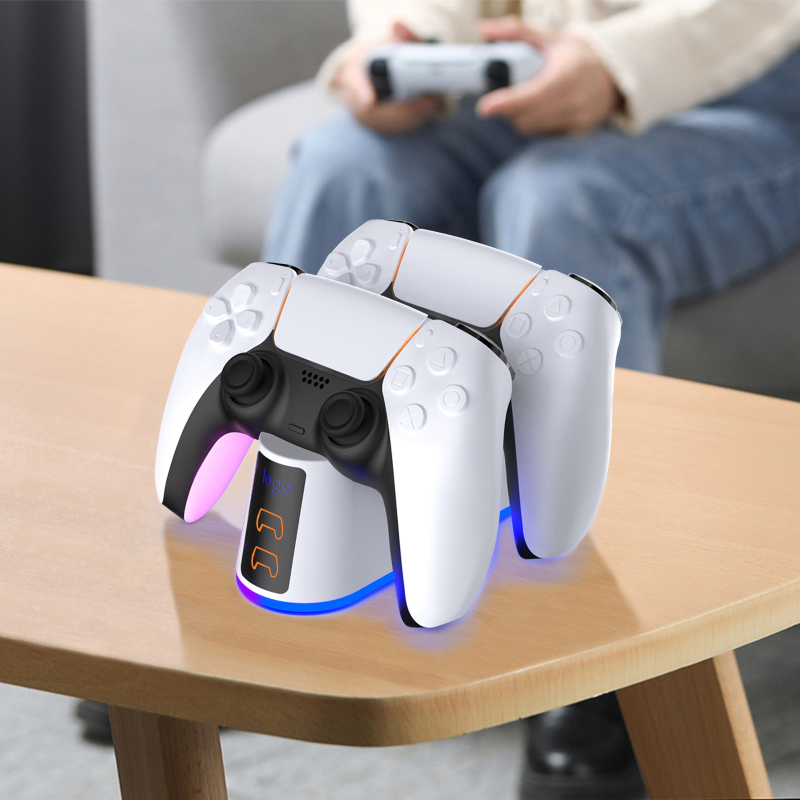 PS5 punjač za kontrolere – dvostruki punjač s RGB osvjetljenjem, ulaz 3A, izlaz 2.5A, Type-C, Model DSP-828