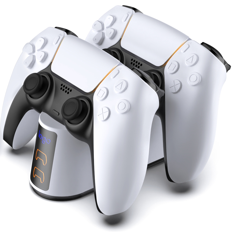 PS5 punjač za kontrolere – dvostruki punjač s RGB osvjetljenjem, ulaz 3A, izlaz 2.5A, Type-C, Model DSP-828