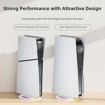 Vertikálny stojan na PS5 s RGB osvetlením a chladiacou funkciou, ABS, USB kábel v balení, kompatibilný s PS5, PS5 Slim, PS5 Pro