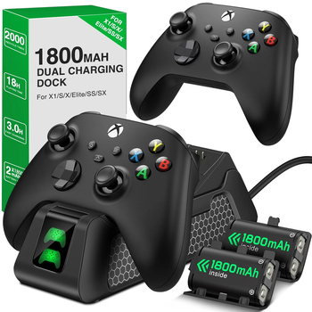 Dualna punjačka-stalka za Xbox Series S/X kontrolere (SKYPHER HHC-X) s Type-C, uključuje 2 baterije i 4 poklopca za baterije