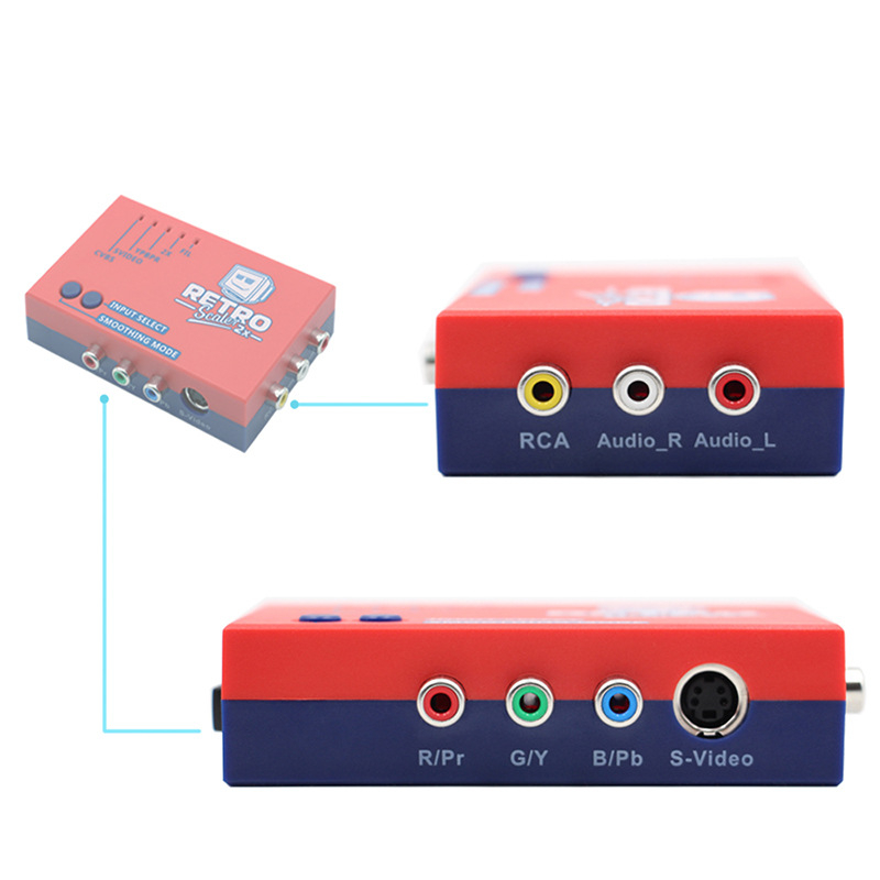 RetroScaler2x AV na HDMI linijski multiplikator, ODV verzija za nostalgične igre (YPbPr/S-Video/AV na HDMI). Kompatibilan s PS2, N64, NES, SEGA Dreamcast, Saturn, MD1