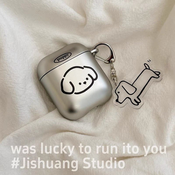 Zaštitna futrola za AirPods 4, 2/3 gen i Pro 2 – karikatura mačka i pas, reljefna gravura, mat završna elektroplatina, filmski materijal