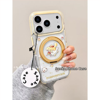 Aizsarg telefona vāciņš ar caurspīdīgu saliekamu statīvu; mīļš karikatūru dizains; kritienu aizsardzība; der Apple iPhone 15 un 16 Pro