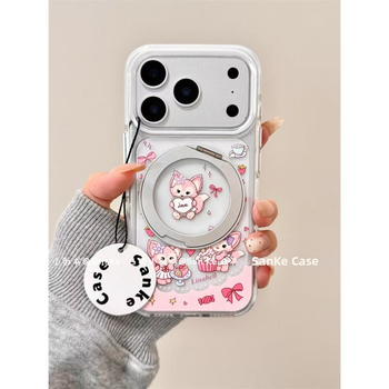 Aizsarg telefona vāciņš ar caurspīdīgu saliekamu statīvu; mīļš karikatūru dizains; kritienu aizsardzība; der Apple iPhone 15 un 16 Pro