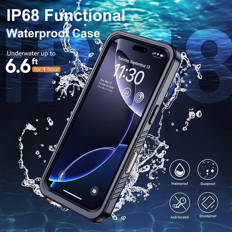 Ūdensizturīgs vāks iPhone 16 sērijai — TPU+PC, injekcijas formēšana, pretestība pret triecieniem, saderīgs ar iPhone 16, 16 Pro, 16 Plus, 16 Pro Max