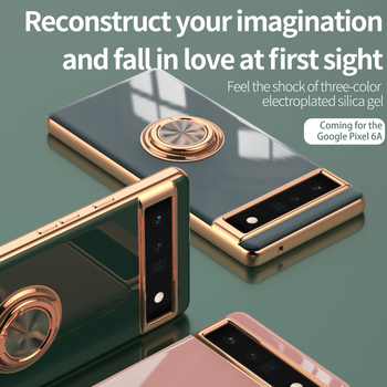 Kućište za Google Pixel 6A s elektroplatiniranim završnim slojem, prstenasti držač, magnet za vozilo, TPU + metal