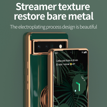 Kućište za Google Pixel 6A s elektroplatiniranim završnim slojem, prstenasti držač, magnet za vozilo, TPU + metal