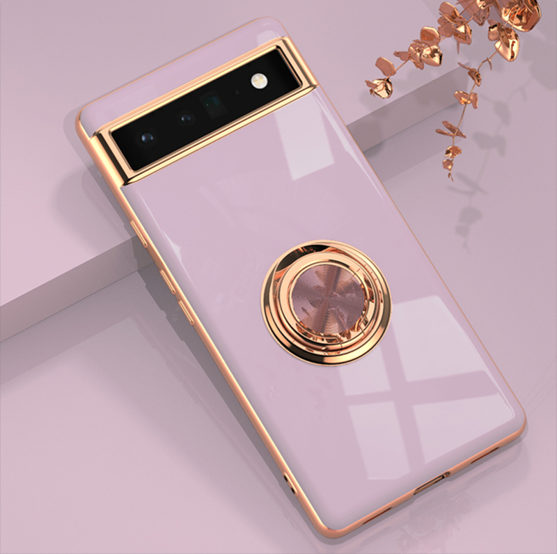 Kućište za Google Pixel 6A s elektroplatiniranim završnim slojem, prstenasti držač, magnet za vozilo, TPU + metal