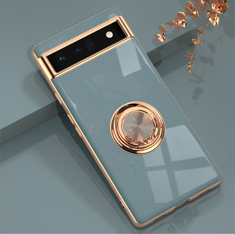 Kućište za Google Pixel 6A s elektroplatiniranim završnim slojem, prstenasti držač, magnet za vozilo, TPU + metal