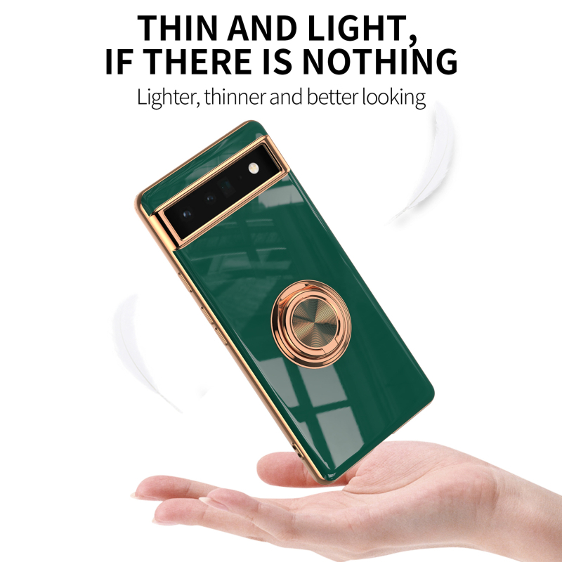 Kućište za Google Pixel 6A s elektroplatiniranim završnim slojem, prstenasti držač, magnet za vozilo, TPU + metal