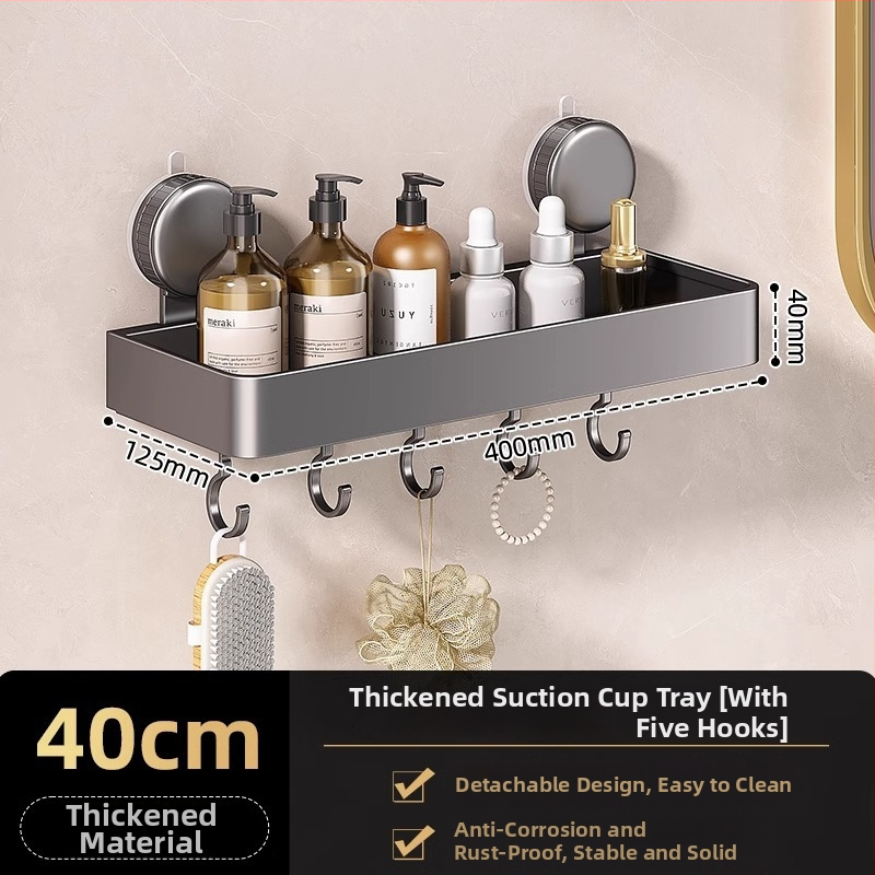 Nástenný rohový regál do kúpeľne so sacou upevnením, hliníková zliatina, povrchová úprava pečenou farbou, nosnosť 5–10 kg, 1 vrstva, roh v tvare ventilátora