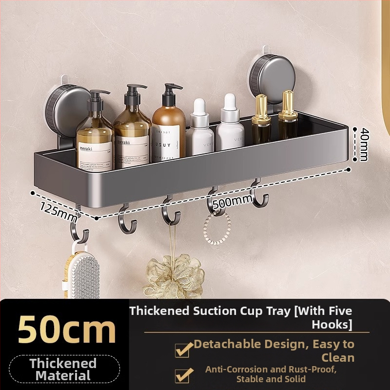 Nástenný rohový regál do kúpeľne so sacou upevnením, hliníková zliatina, povrchová úprava pečenou farbou, nosnosť 5–10 kg, 1 vrstva, roh v tvare ventilátora