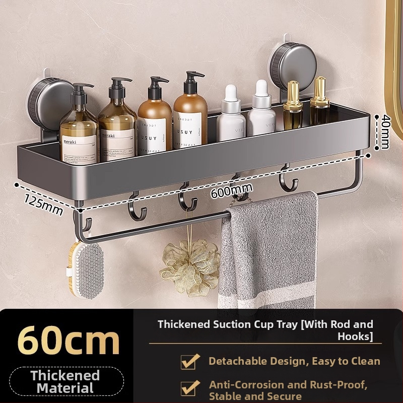 Nástenný rohový regál do kúpeľne so sacou upevnením, hliníková zliatina, povrchová úprava pečenou farbou, nosnosť 5–10 kg, 1 vrstva, roh v tvare ventilátora