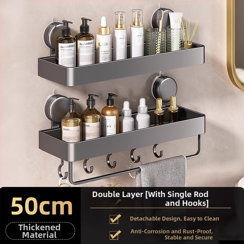 Nástenný rohový regál do kúpeľne so sacou upevnením, hliníková zliatina, povrchová úprava pečenou farbou, nosnosť 5–10 kg, 1 vrstva, roh v tvare ventilátora