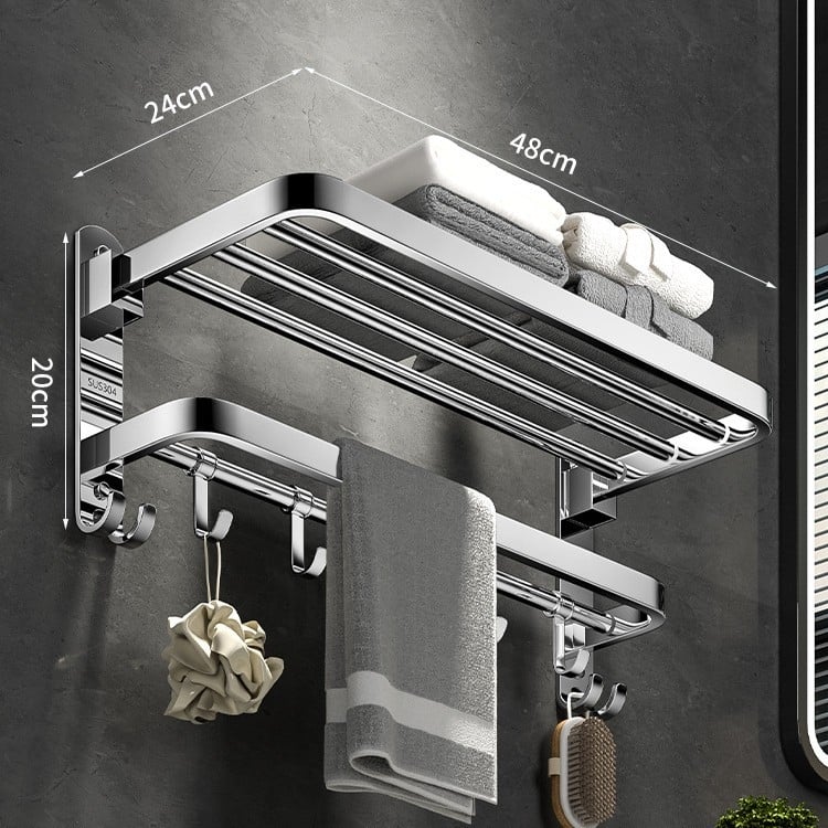 Nerūdijančio plieno 304 dviejų lygių rankšluosčių laikiklis, sieninis, be gręžimo, sulankstomas