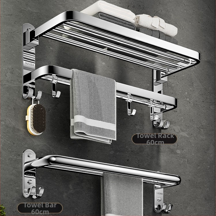 Nerūdijančio plieno 304 dviejų lygių rankšluosčių laikiklis, sieninis, be gręžimo, sulankstomas