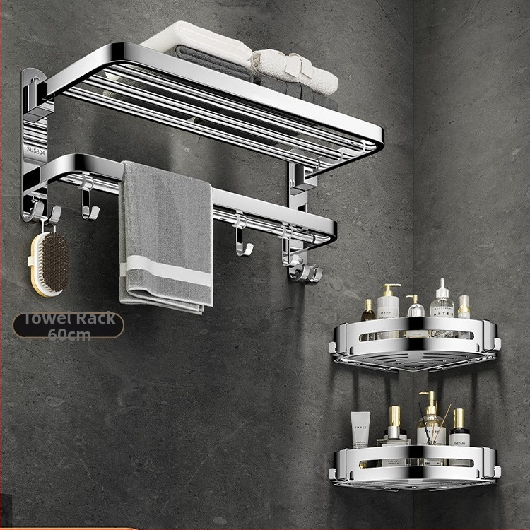 Nerūdijančio plieno 304 dviejų lygių rankšluosčių laikiklis, sieninis, be gręžimo, sulankstomas