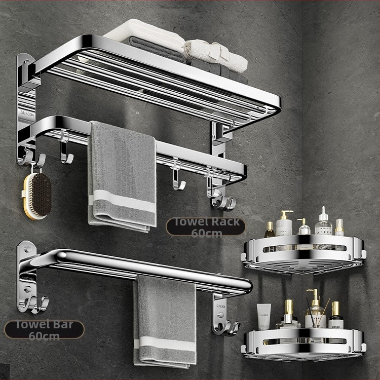 Nerūdijančio plieno 304 dviejų lygių rankšluosčių laikiklis, sieninis, be gręžimo, sulankstomas