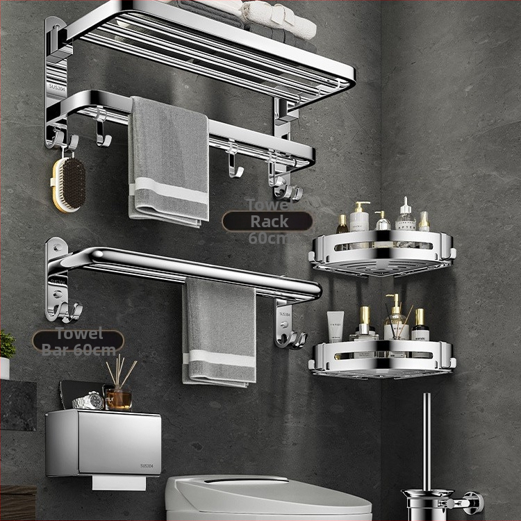 Nerūdijančio plieno 304 dviejų lygių rankšluosčių laikiklis, sieninis, be gręžimo, sulankstomas