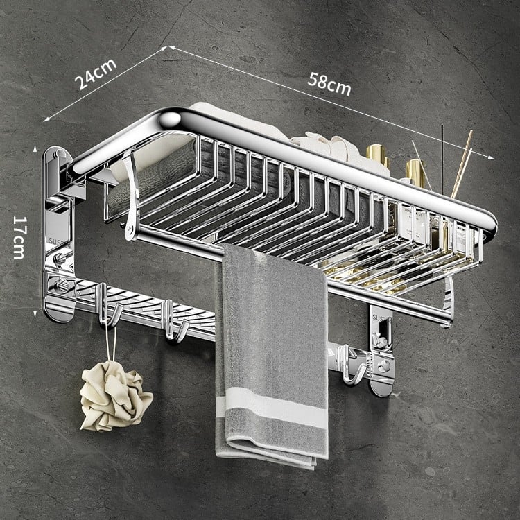 Nerūdijančio plieno 304 dviejų lygių rankšluosčių laikiklis, sieninis, be gręžimo, sulankstomas