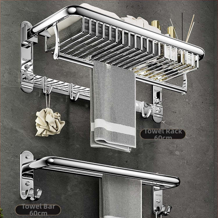 Nerūdijančio plieno 304 dviejų lygių rankšluosčių laikiklis, sieninis, be gręžimo, sulankstomas