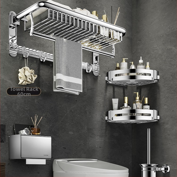 Nerūdijančio plieno 304 dviejų lygių rankšluosčių laikiklis, sieninis, be gręžimo, sulankstomas