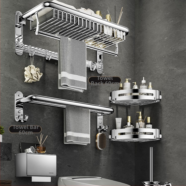 Nerūdijančio plieno 304 dviejų lygių rankšluosčių laikiklis, sieninis, be gręžimo, sulankstomas