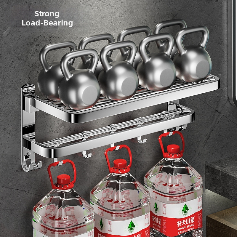 Nerūdijančio plieno 304 dviejų lygių rankšluosčių laikiklis, sieninis, be gręžimo, sulankstomas