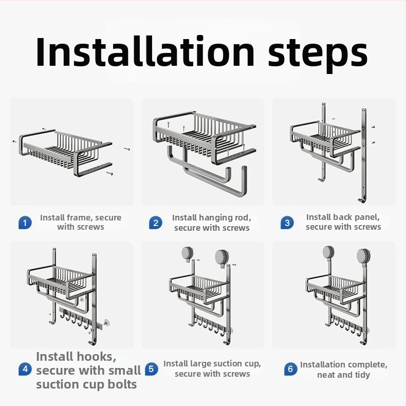 Alumiiniumist vannitoa arätikute riiul, puurimiseta, kolmetasemeline, spreiplaasti viimistlus, 20 kg kandevõime