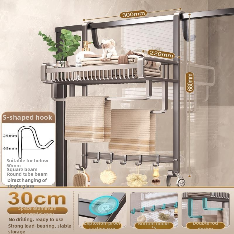 Alumiiniumist vannitoa arätikute riiul, puurimiseta, kolmetasemeline, spreiplaasti viimistlus, 20 kg kandevõime