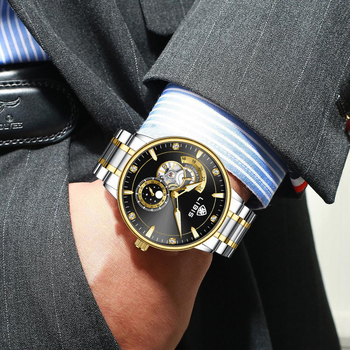 Libis muški pilotski mehanički sat, pokret 9029G, narukvica od finog čelika, leptir dvostruki zatvarač, analogni prikaz