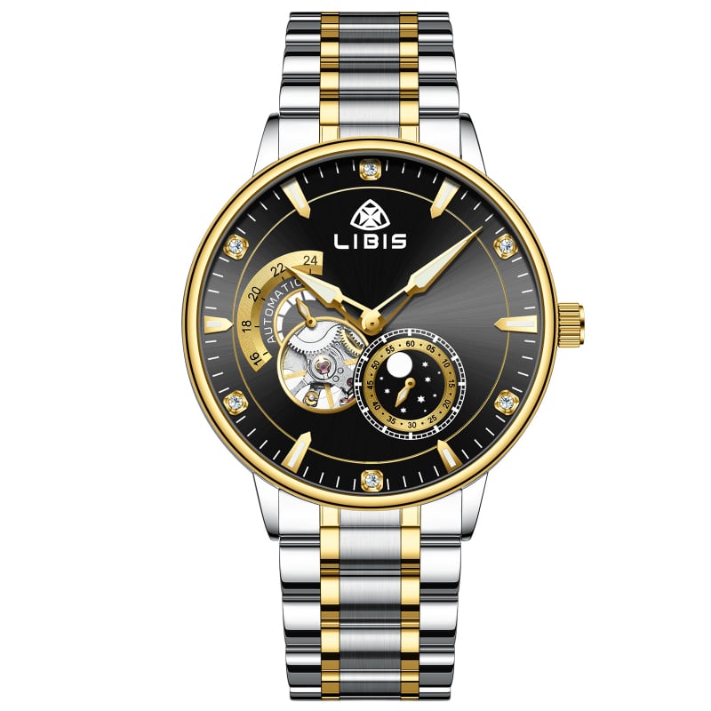Libis muški pilotski mehanički sat, pokret 9029G, narukvica od finog čelika, leptir dvostruki zatvarač, analogni prikaz