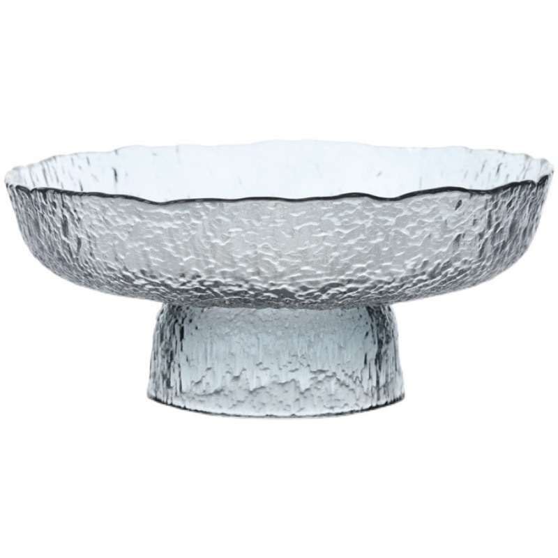 Stakleni tanjur za voće na visokoj nozi sa teksturom kaljenog – Brend Lucheng xiye