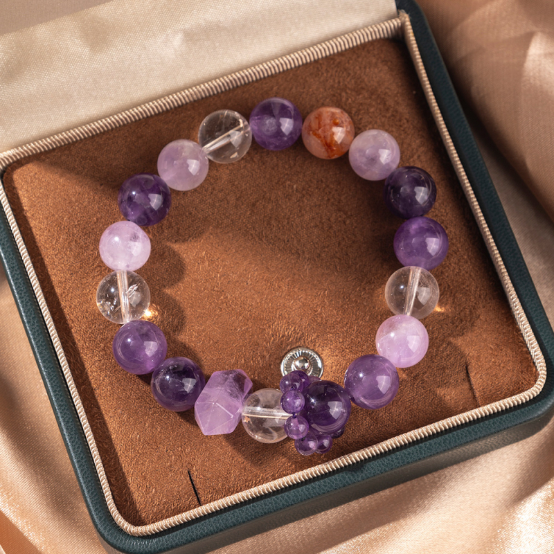 Brățară unisex din cristal de ametist, lucrată manual, mărgele romb, stil coreean