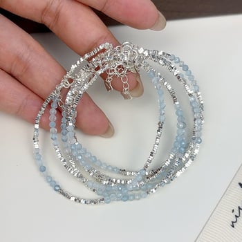 Brățară din argint 925, lucrată manual, cu acvamarin natural, design geometric, pentru femei